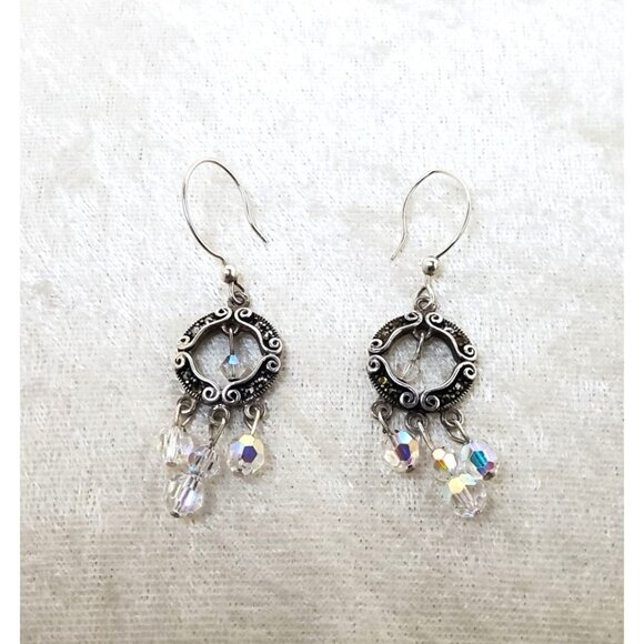 Vintage Sterling Silver Crystal & Silver Chandelier aurora borealis Earrings - Picture 3 of 5